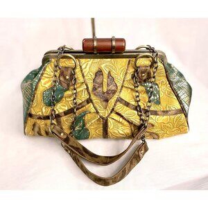 Vintage Sharif Studio Wearable Art Leather Handbag Floral Embossed Boho Animal P